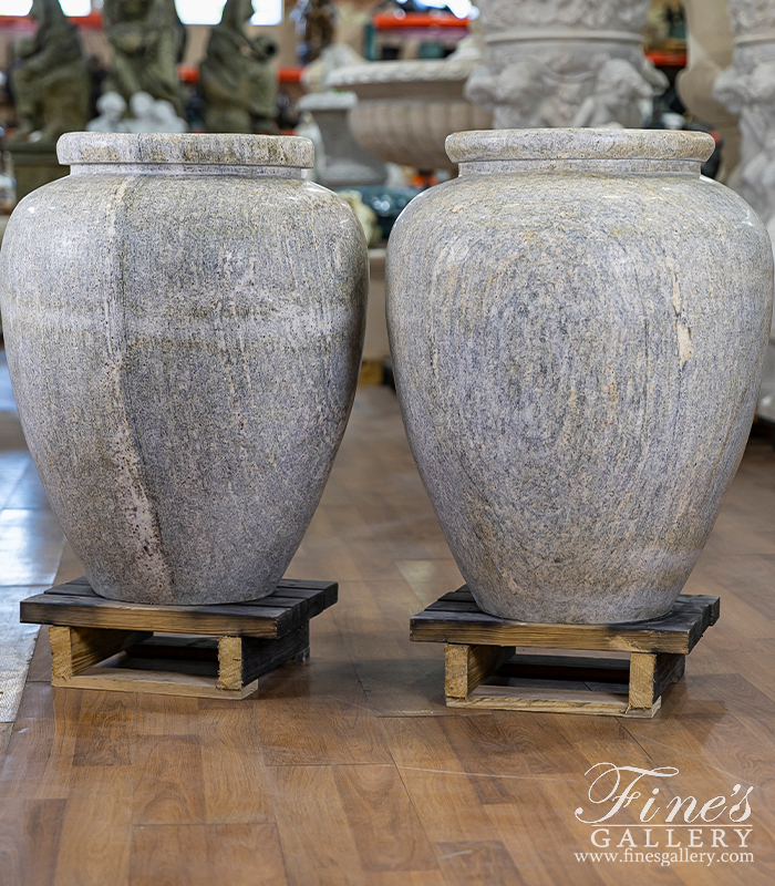 Marble Planters  - Antique Griggio Granite Pot Pair - MP-484